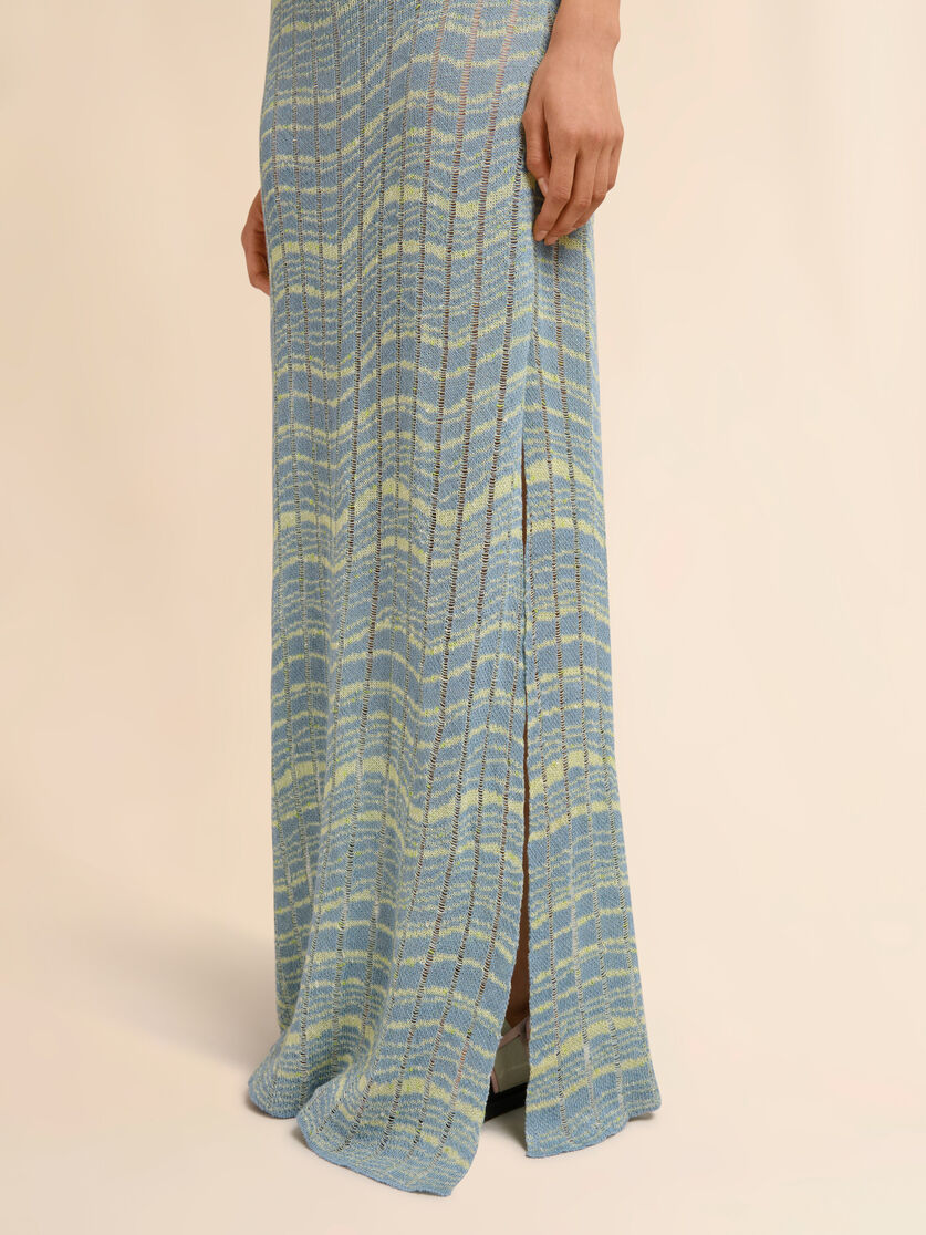 Blue ribbed linen dress with wavy pattern, Image 5