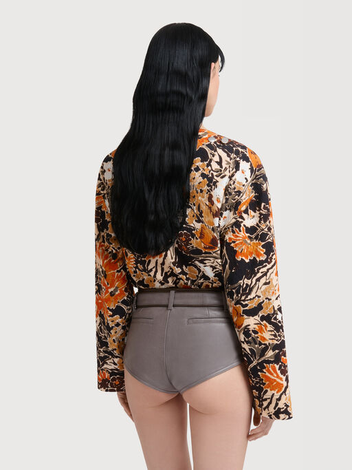 Black cloqu&eacute; top with Extreme Bouquet print - Shirts