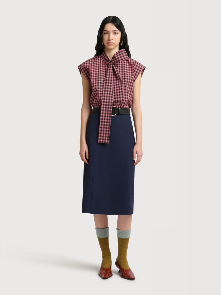 Deep blue techno wool skirt with pleats, Image 2