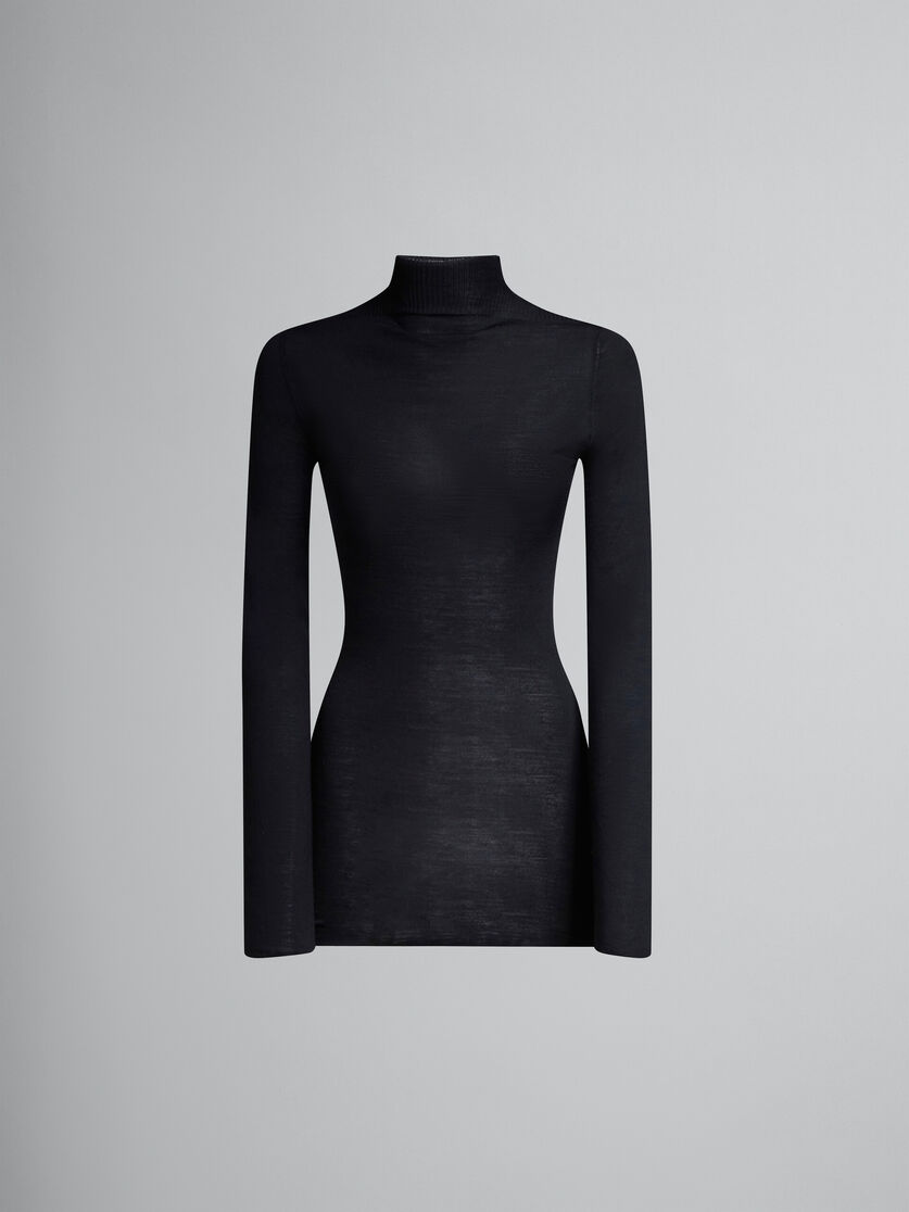 Black fitted jumper with ribbed turtle neck - Pullovers - Image 1