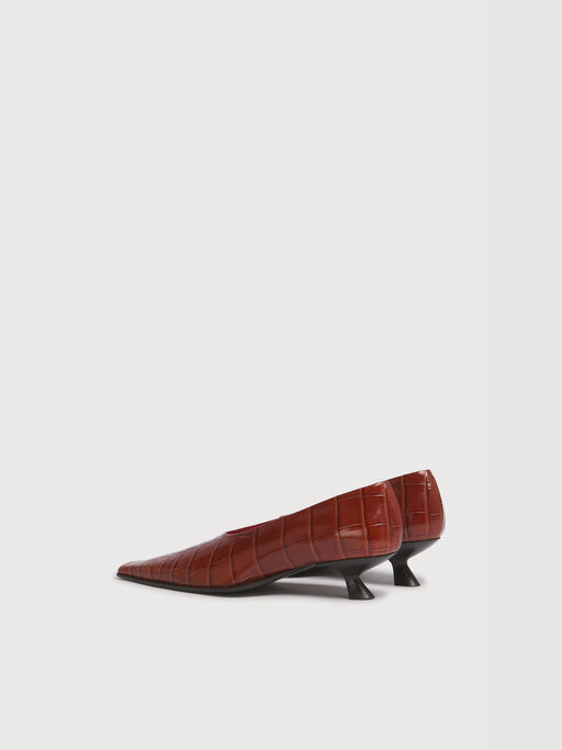 Brown croc-effect leather pump - Pumps