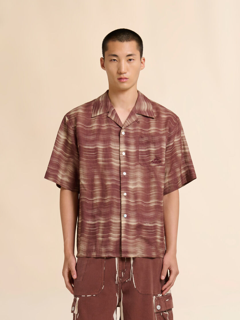Brown ramie bowling shirt with Carousel print, Image 2