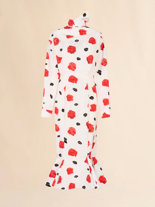 White poplin mermaid shirt dress with Iris print - Dresses