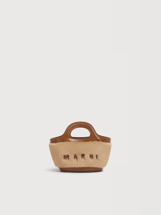 Microbolso Tropicalia beige de piel y pelo sint&eacute;tico - Bolsos de mano