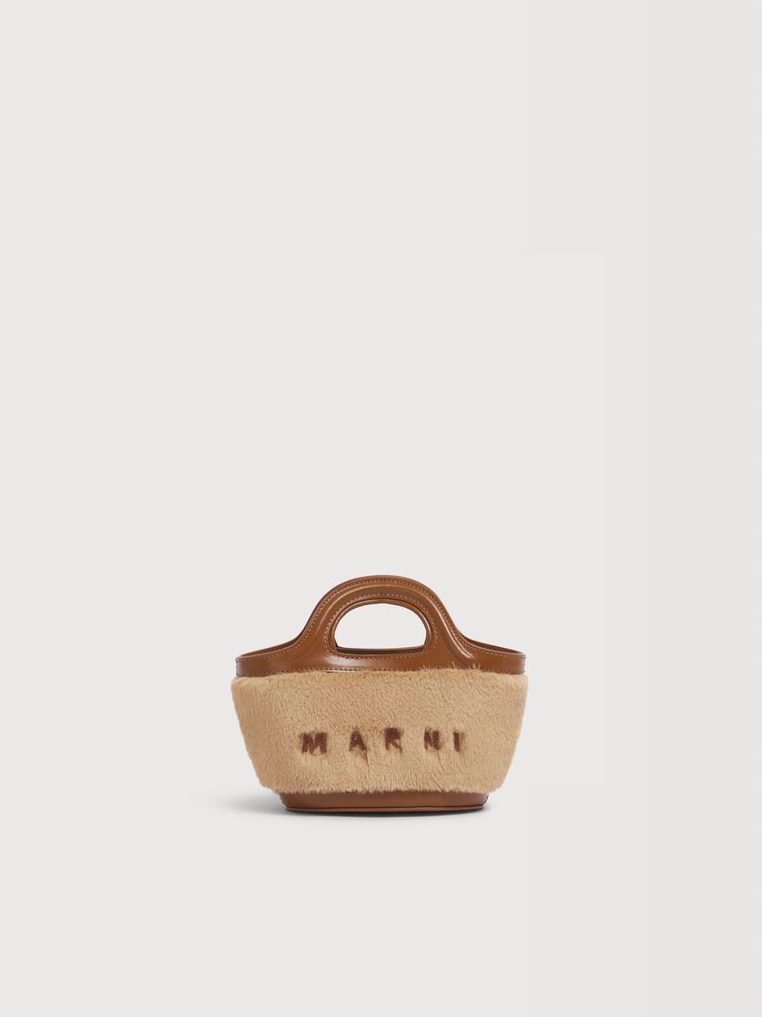 Tropicalia Mikro-Tasche aus Leder und Kunstfell in Beige, Image 1