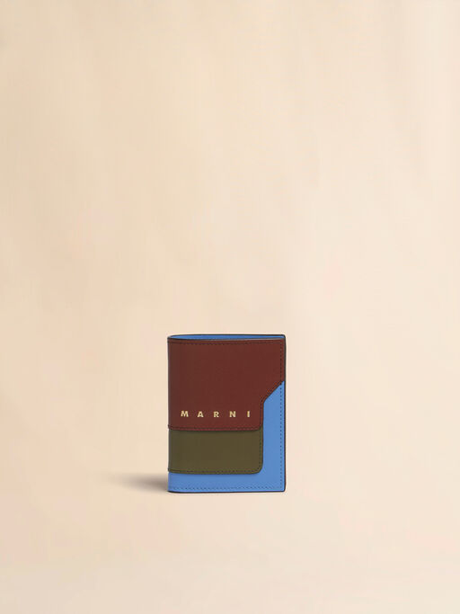 Burgundy deep green and blue saffiano leather bi-fold wallet - Wallets