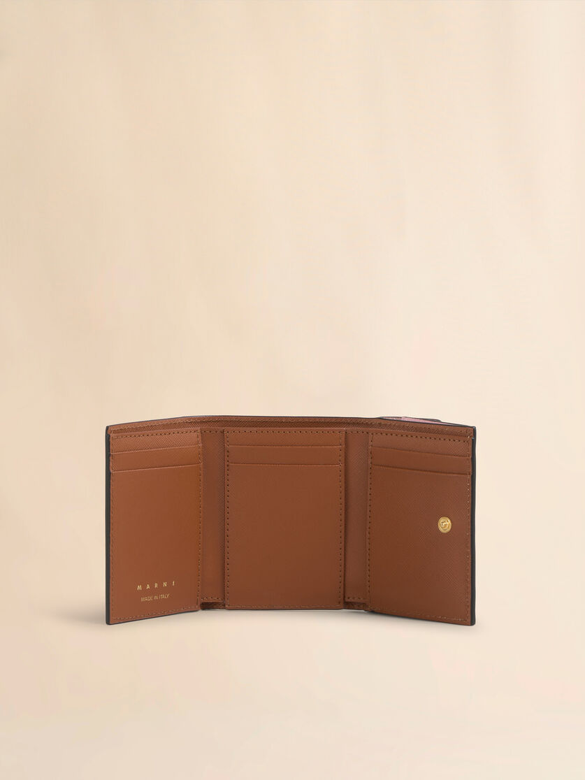 Trifold wallet in blue, cream and brown saffiano leather - Wallets - Image 2