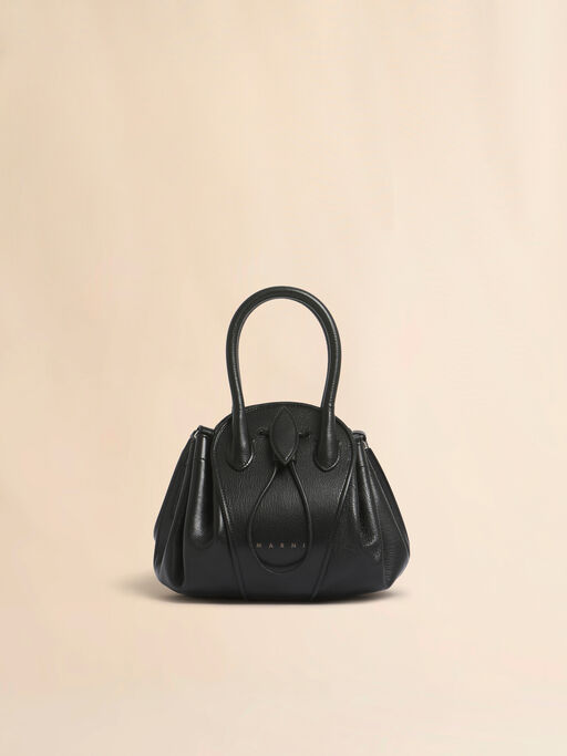 Borsa Tulipea piccola in pelle nera - Borse a spalla
