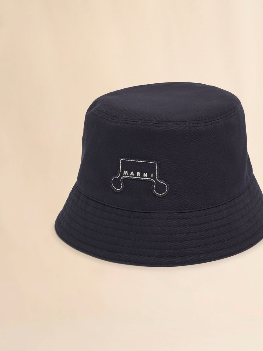 Deep blue organic gabardine bucket hat with Trunkaroo patch - Hats - Image 4