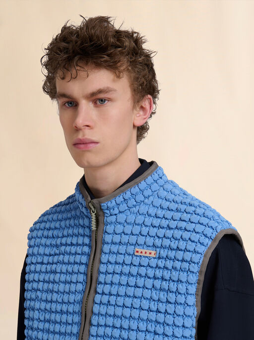 Blue nylon vest with puckering - Waistcoats