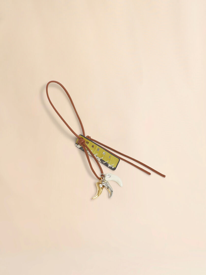 Brown leather keyring with wolf's tooth charms - Key Rings - Image 3