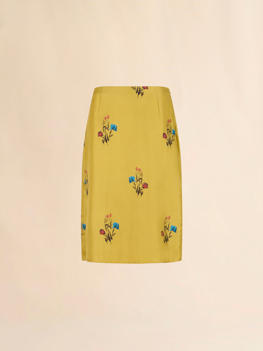 Yellow silk twill skirt with tulip print - Skirts - Image 1