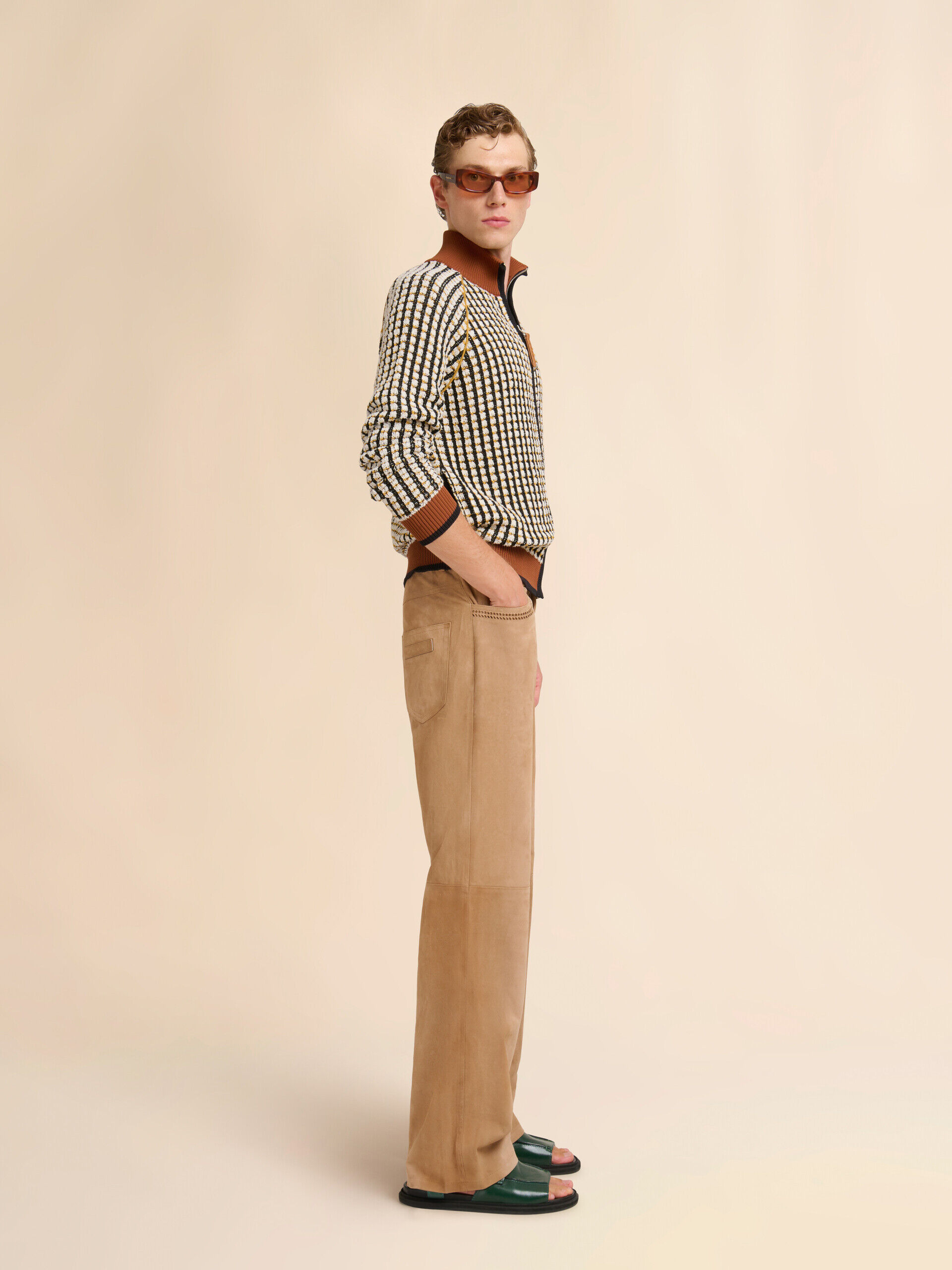 Brown suede pants with cut-out detailing | Marni
