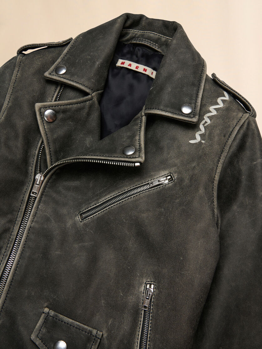 Black leather jacket with Marni Symbol - Jackets - Image 3