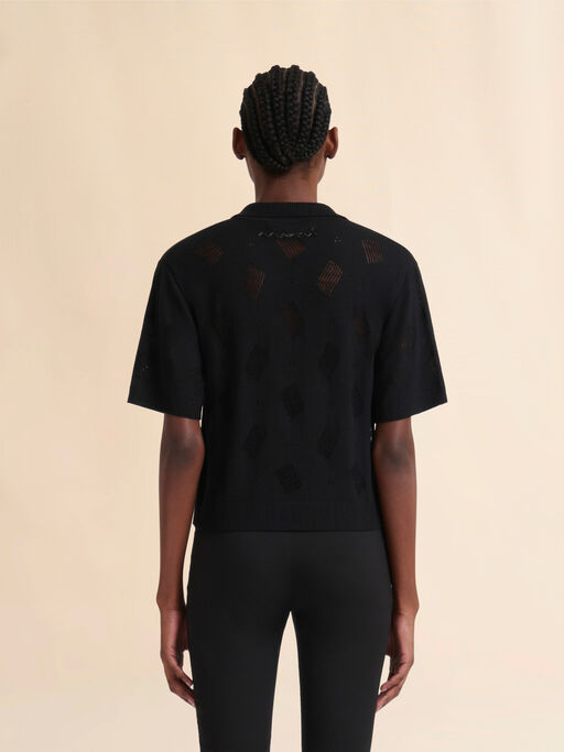 Black wool-silk knit openwork shirt - Shirts