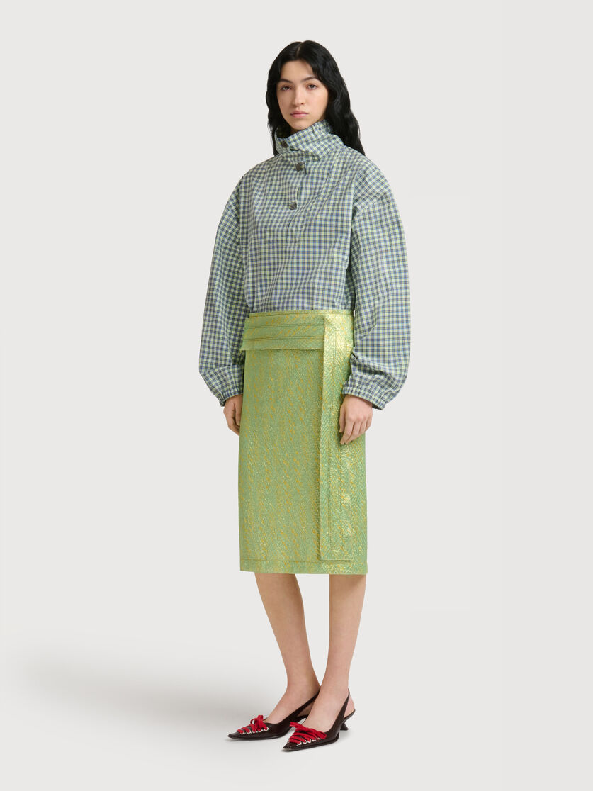 Green silk cloqu&eacute; midi skirt with panel detail, Image 3