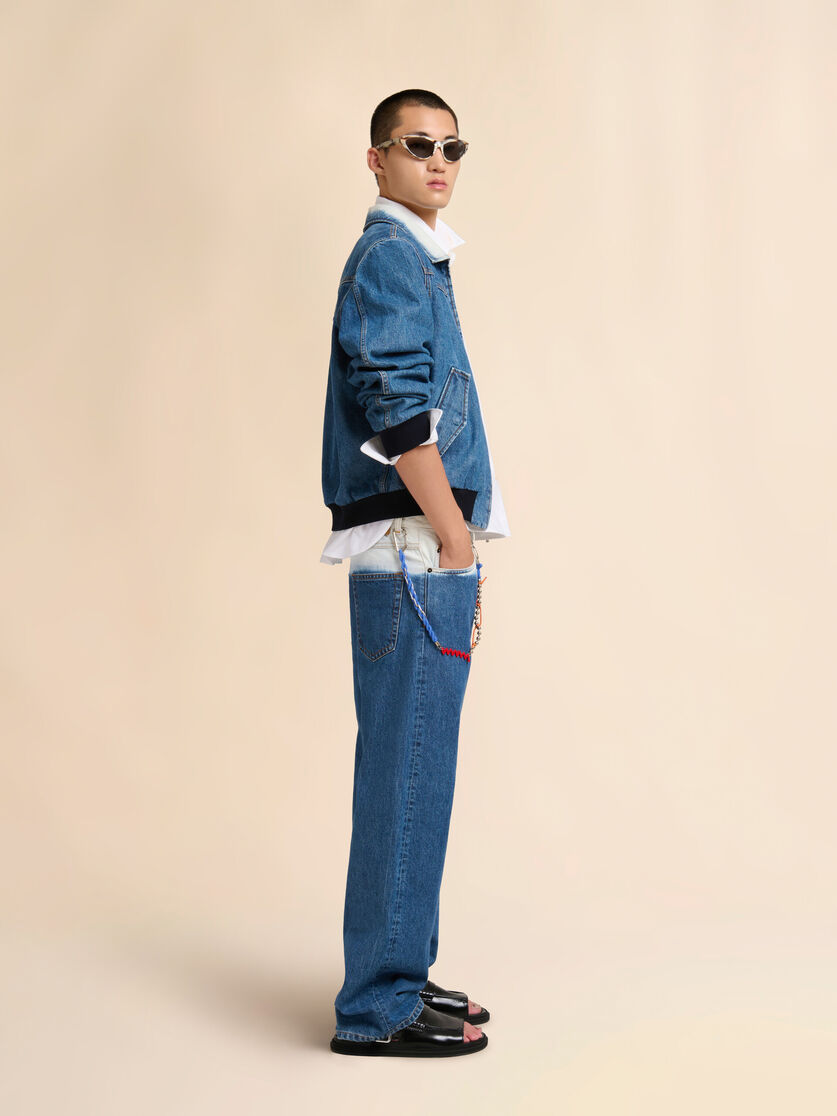 Blue denim bomber jacket with degradé collar, Image 6
