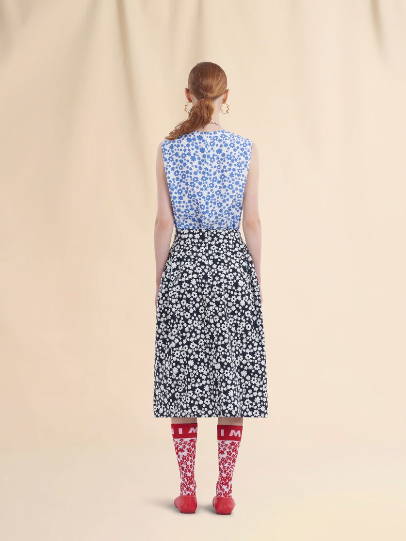 Poplin midi skirt with white and light blue Pop Fields motif - Skirts - Image 3