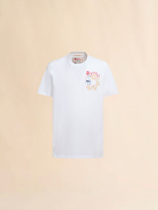 White cotton T-shirt with snake print - Shirts