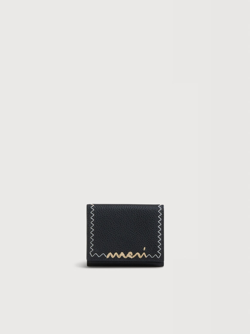 Black leather trifold wallet with Marni Symbol logo, Image 1