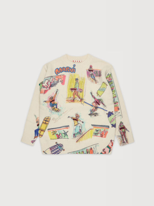 Beige wool blend jumper with skateboard prints - Knitwear