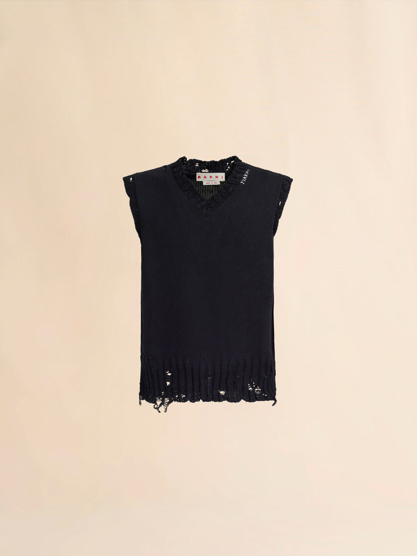Black cotton V-neck vest - Pullovers - Image 1