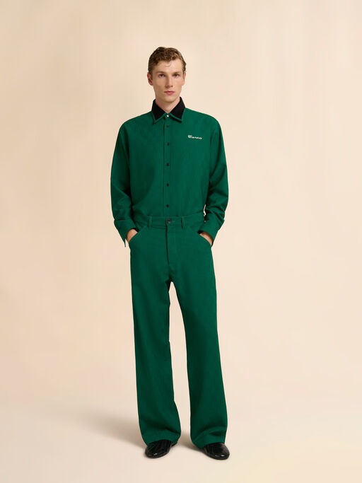 Green jacquard wool trousers with geometric motif - Pants