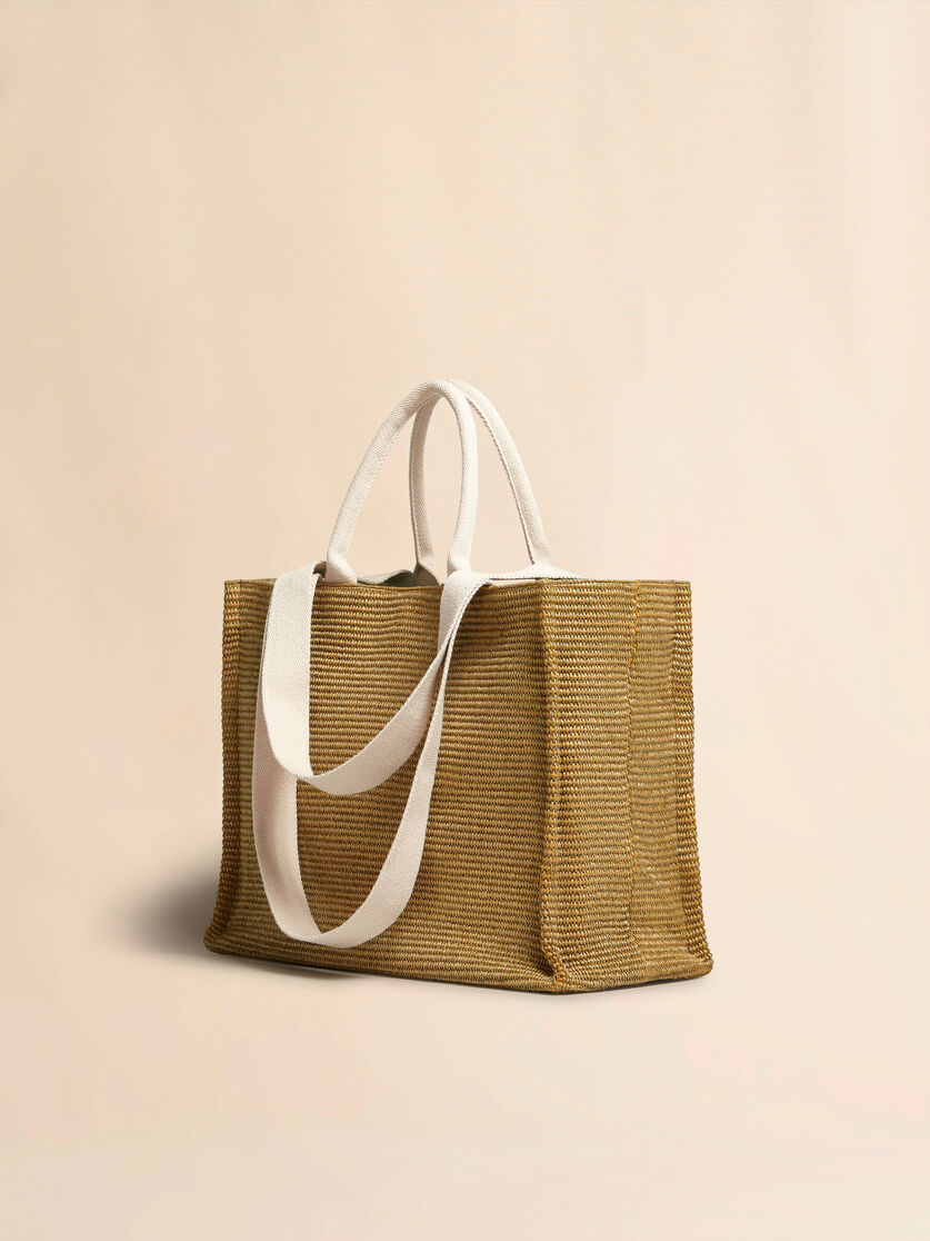 Large Tote in natural-coloured raffia-effect fabric - Shopping Bags - Image 3