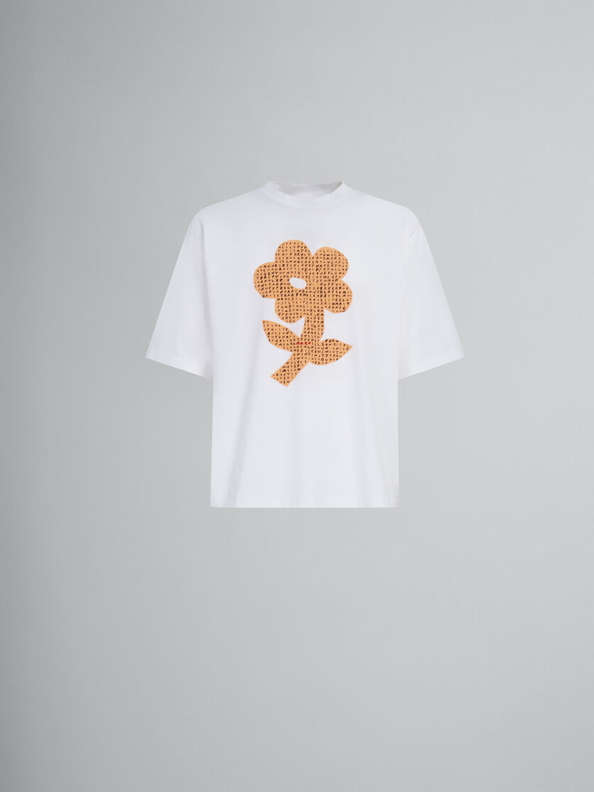 White bio cotton flower T-shirt | print Marni wordsearch with