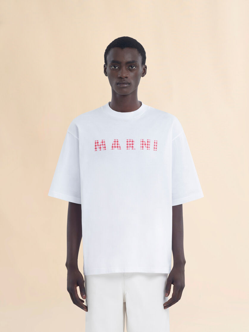 クルーネックTシャツ、チェック柄マルニロゴ入り | Marni