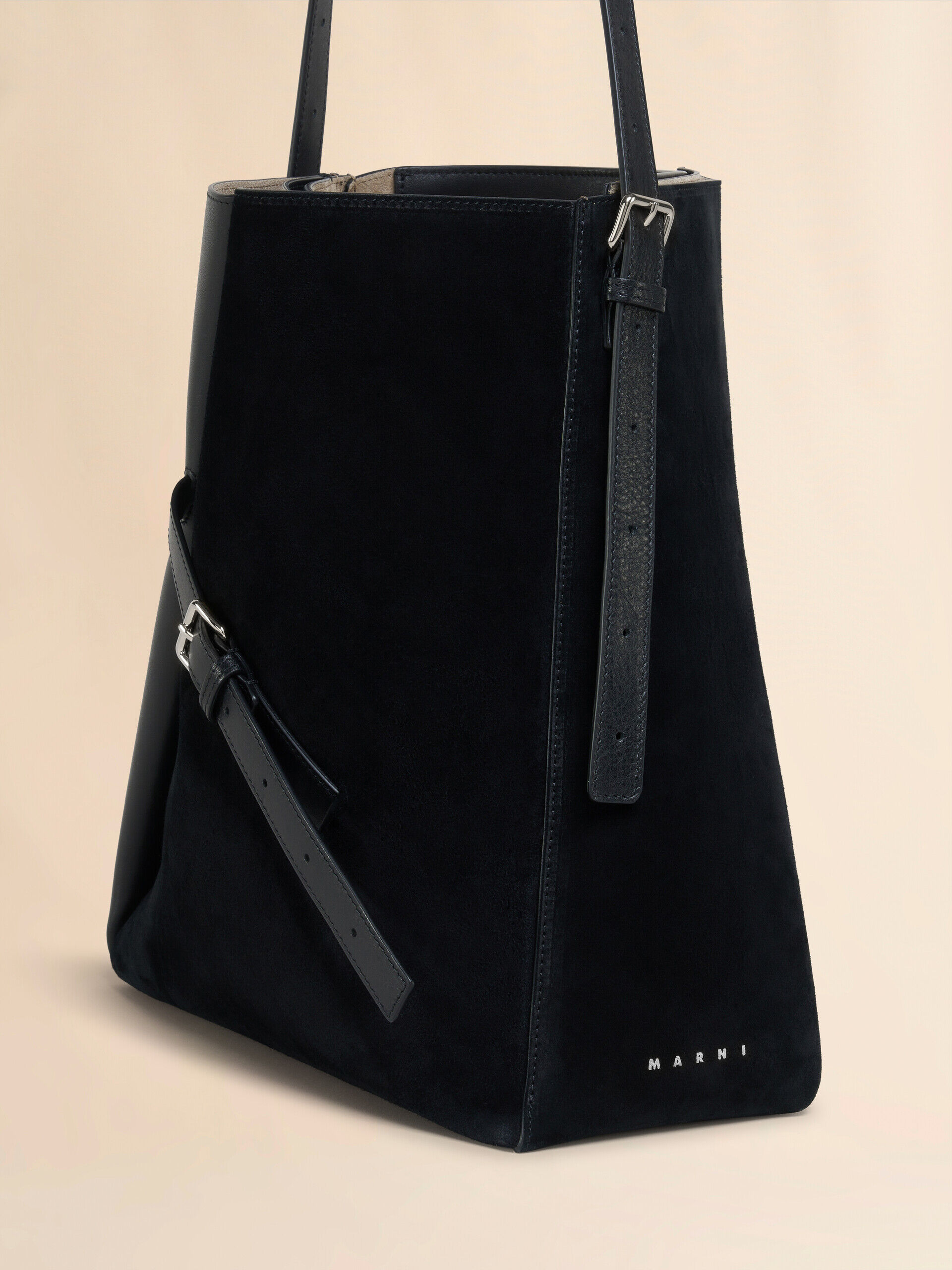 ブラック レザー＆スエード製 Reverse ホーボーバッグ | Marni