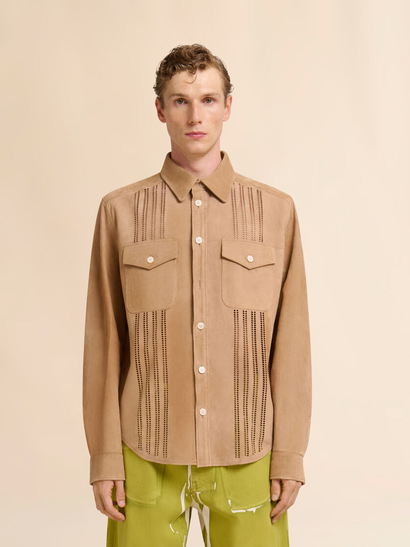 Brown suede shirt with cut-out detailing, Image 2