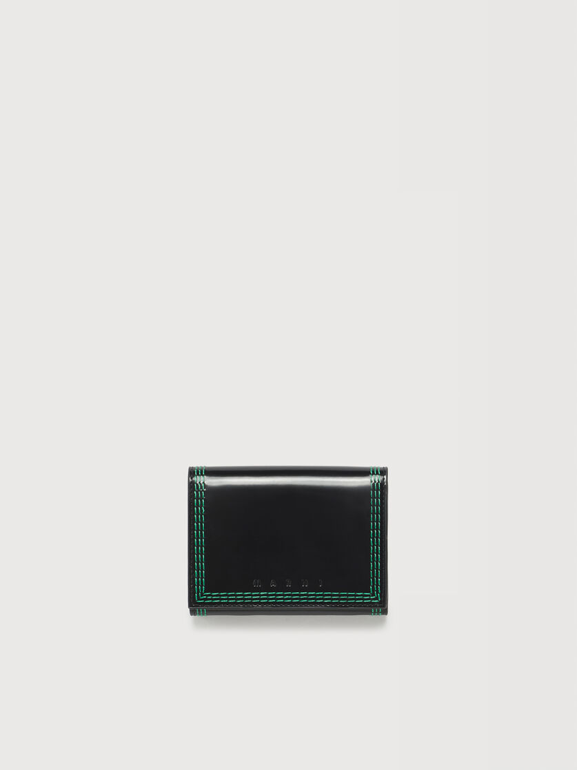 ブラックレザー 三つ折りウォレット トリプルステッチ入り, Image 1