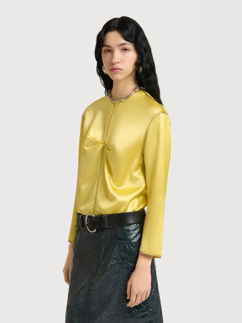 Yellow satin top with contrast stitching, Image 3