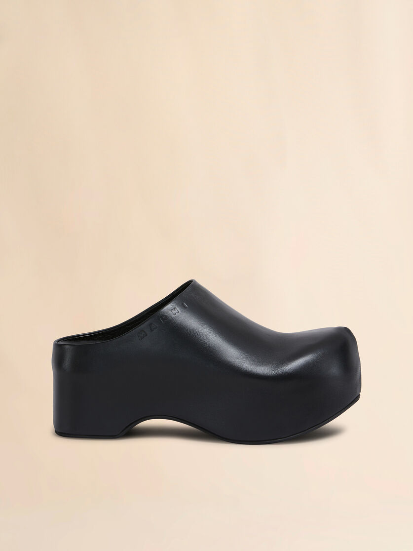 Black leather chunky clog sabot - Sandals - Image 1