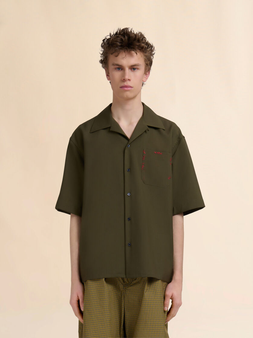Deep blue tropical wool bowling shirt with Marni Mending - Shirts - Image 2