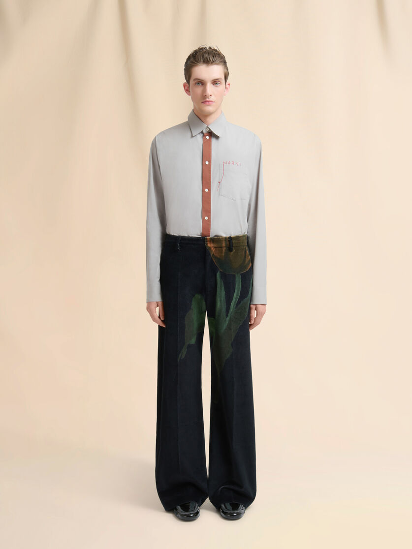 Black velvet trousers with tulip print - Pants - Image 2