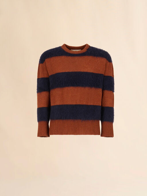 Brown wool and mohair jumper with striped pattern - Pullovers