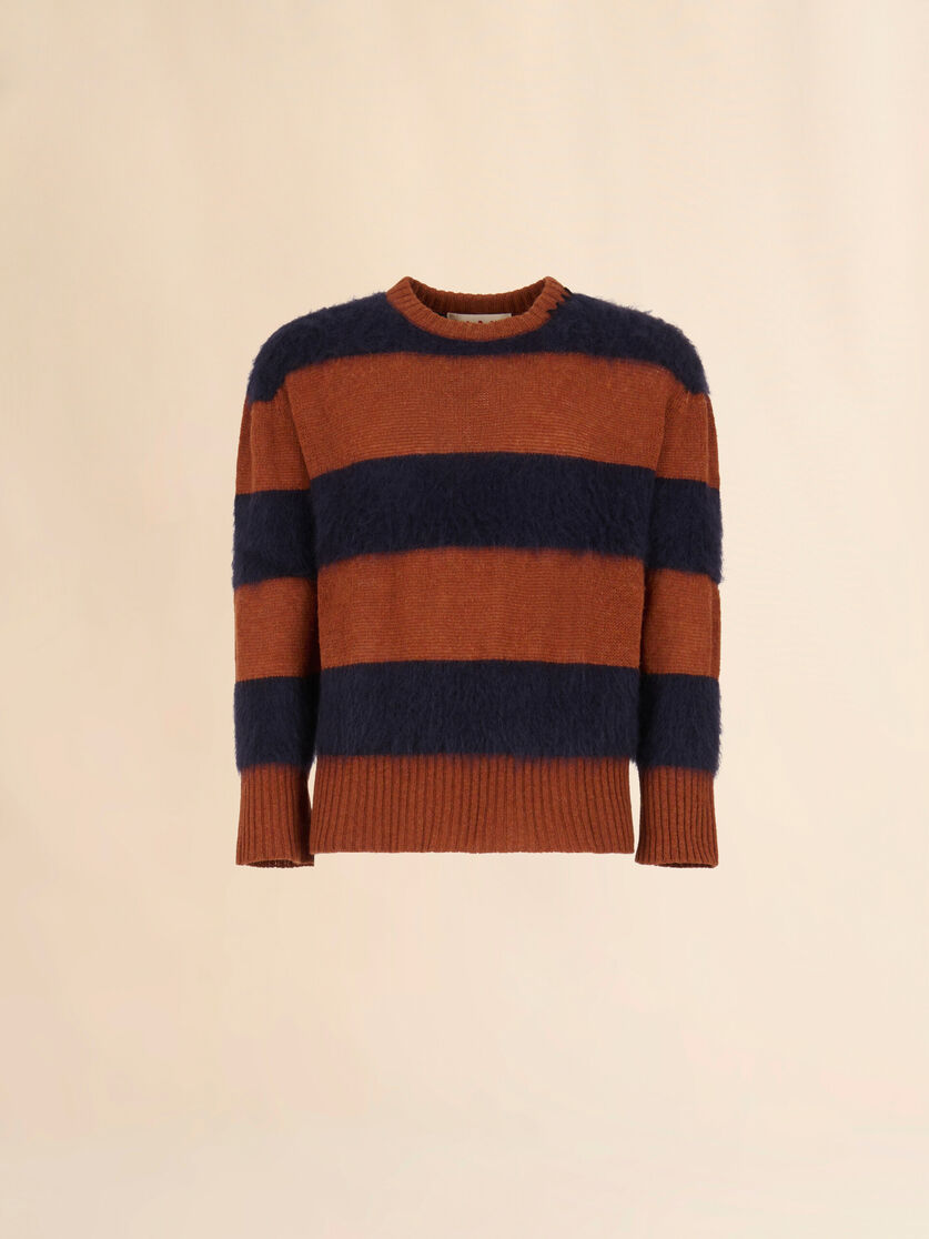 Brown wool and mohair jumper with striped pattern - Pullovers - Image 1