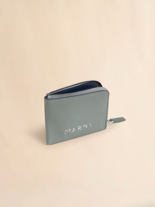 Grey leather zip-around wallet with Marni Mending embroidery - Wallets
