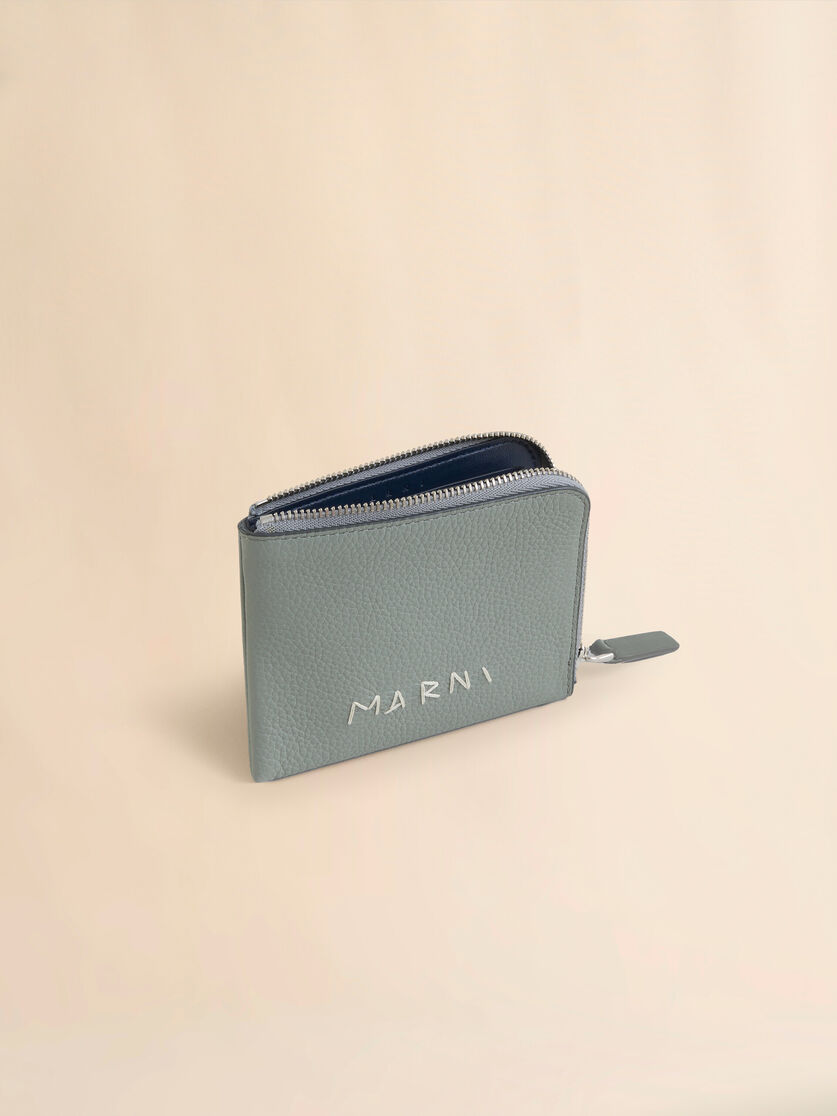 Black leather zip-around wallet with Marni Mending embroidery - Wallets - Image 2