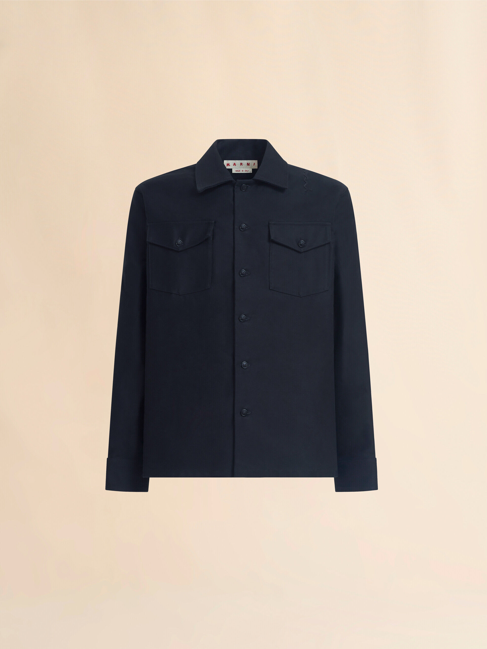 【Marni】プリントサテンシャツ ブラック ダッチェスサテンシャツ、カットアウトディテール付き