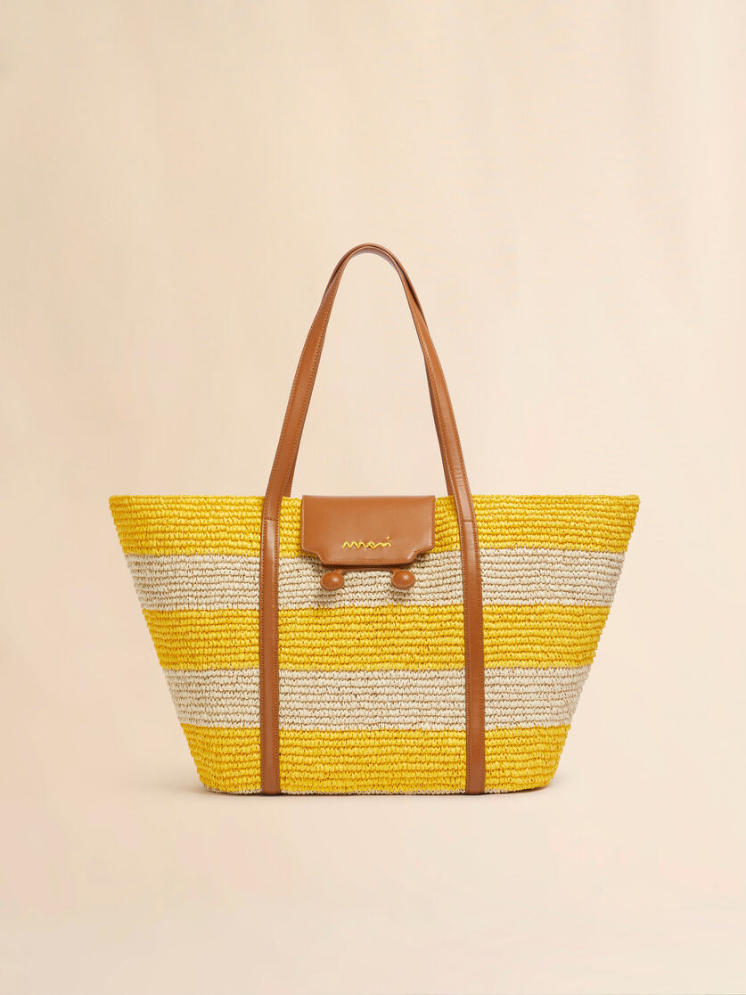 Medium yellow stripe raffia-effect Trunkaroo beach bag - Shopping Bags - Image 1