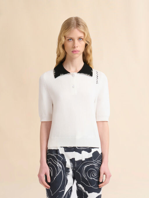 White cotton polo shirt with Marni Symbol - Shirts