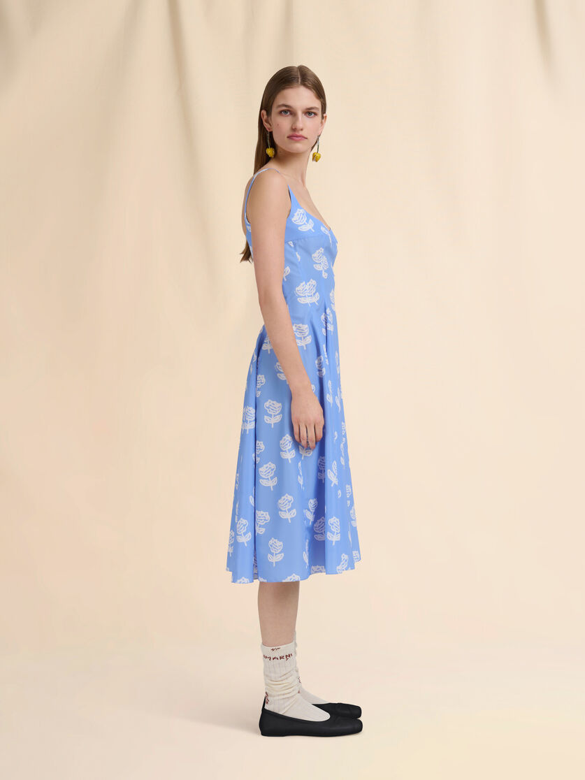 Light blue poplin flared dress with Sprayed Roses print - Dresses - Image 6