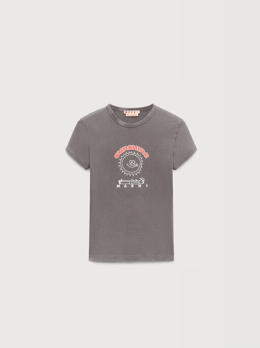 Grey cotton T-shirt with sunshine print - T-shirts