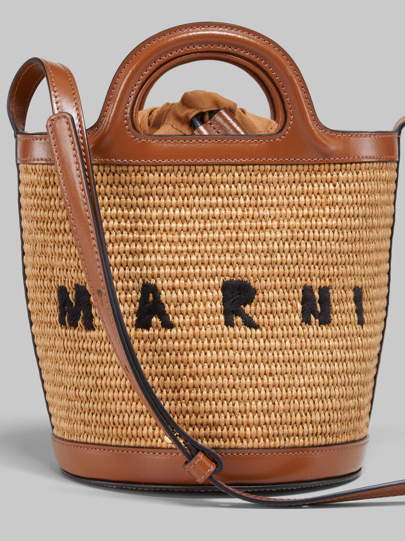Tropicalia Small Bucket Bag in black leather and raffia-effect fabric