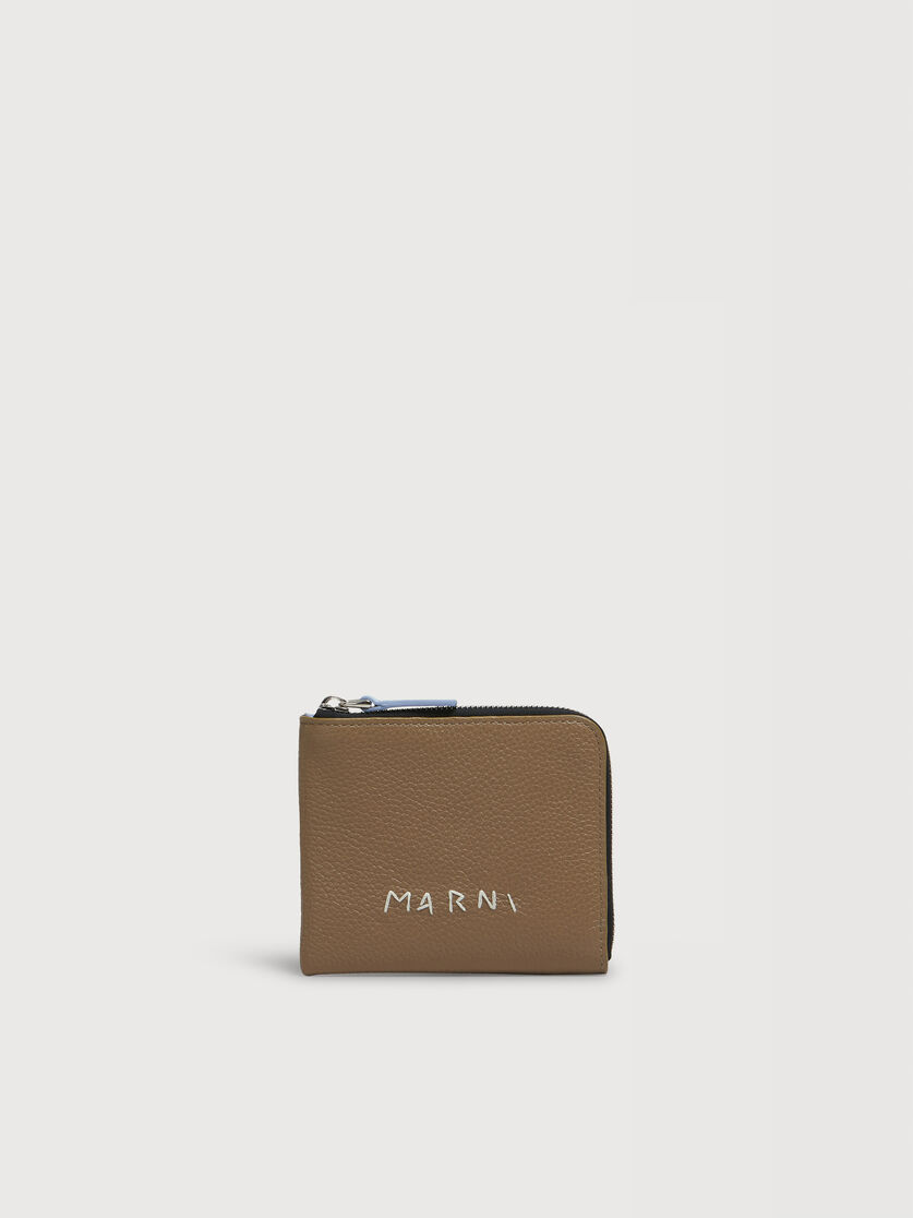 Brown leather zip-around wallet with Marni Mending, Image 1