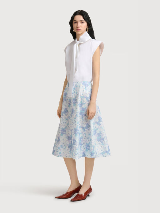 White poplin midi skirt with Pop Flowers print - Skirts