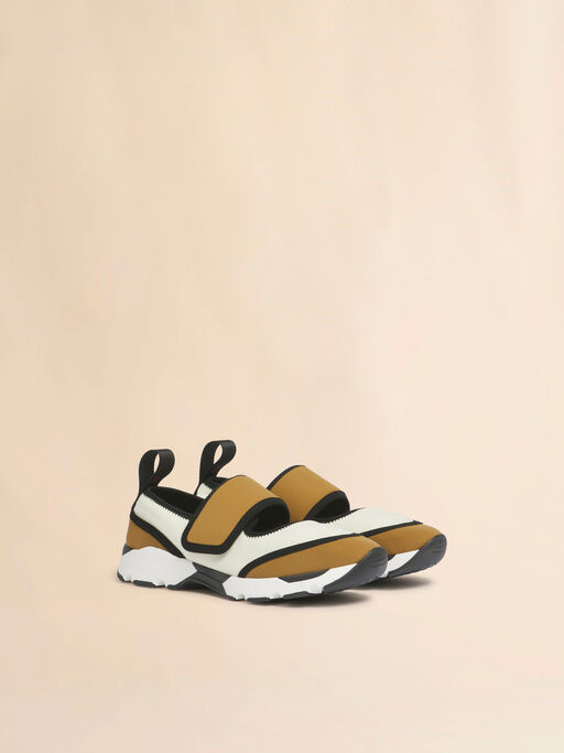 White and light brown lycra Mary Jane Running Sneaker - Sneakers